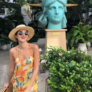 LF citrus print orange silky chiffon dress